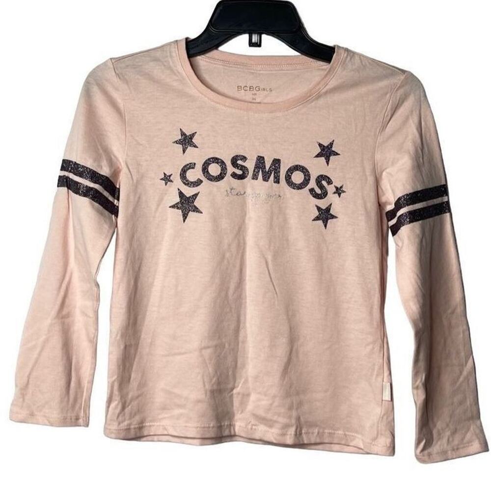 BCBGirls Cosmo StarGazer Glitter Top Rose Petal Long Sleeves Tee Pullover Medium